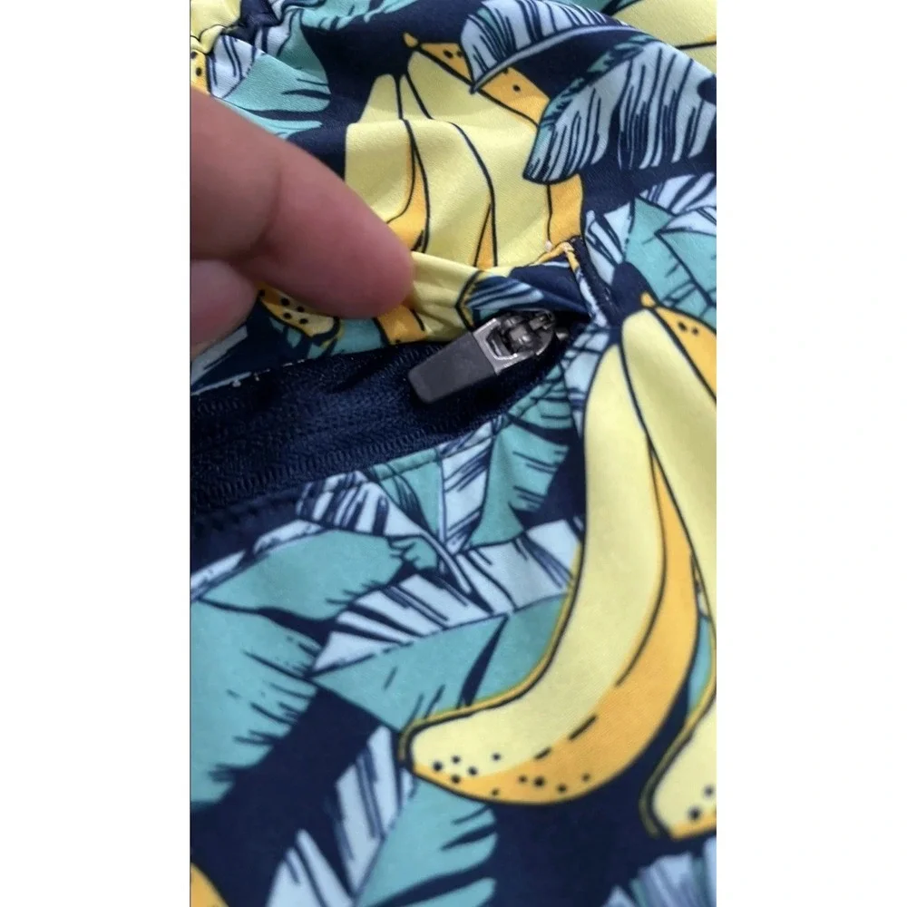 Resort Swim Trunks Mens XL Blue Banana Print  4-Way Stretch Quick Dry UPF 50